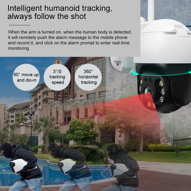 QX36 1080P 3.0MP 3.6mm Lens IP65 Waterproof PTZ 360 Degree Rotating WIFI Camera, Support Day and Night Full Color & Two-way Voice Intercom & Motion Humanoid Detection & Video Playback & 128GB TF Card, UK Plug
