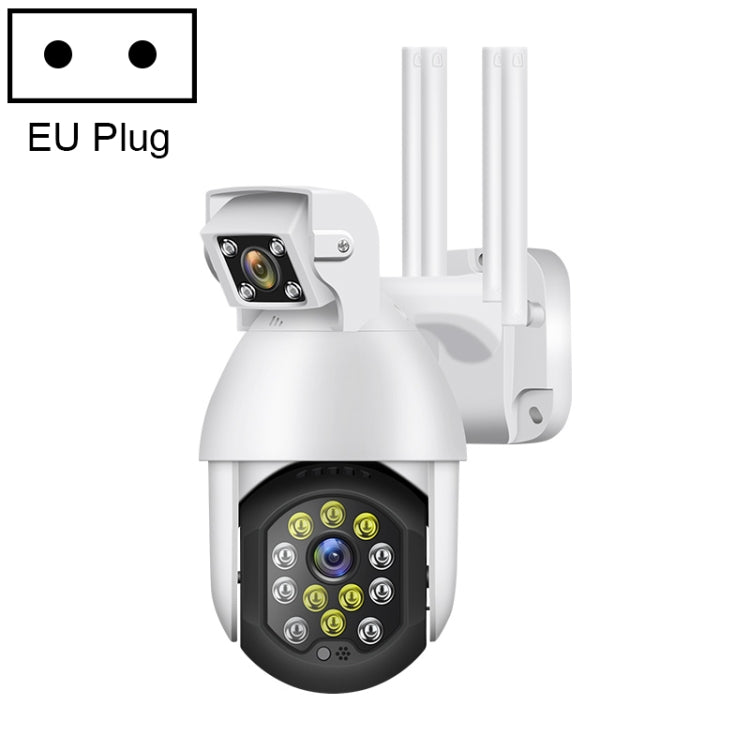 QX41 1080P 2.0MP Dual Lens IP66 Waterproof Panoramic PTZ WIFI Camera, Support Day and Night Full Color & Two-way Voice Intercom & Smart Alarm & Video Playback & 128GB TF Card, EU Plug