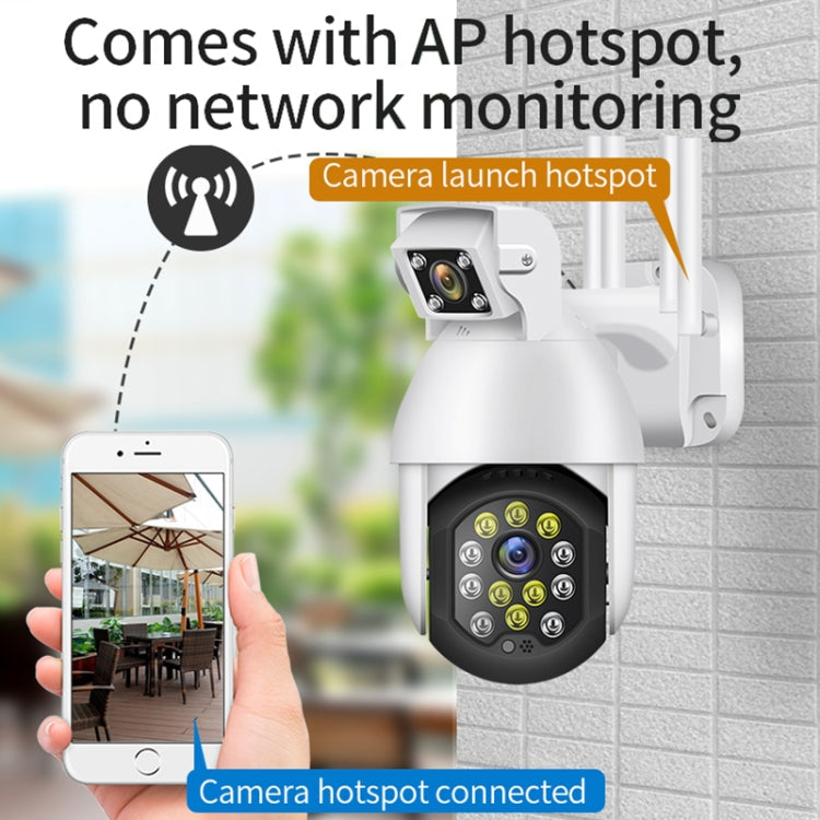 QX41 1080P 2.0MP Dual Lens IP66 Waterproof Panoramic PTZ WIFI Camera, Support Day and Night Full Color & Two-way Voice Intercom & Smart Alarm & Video Playback & 128GB TF Card, UK Plug