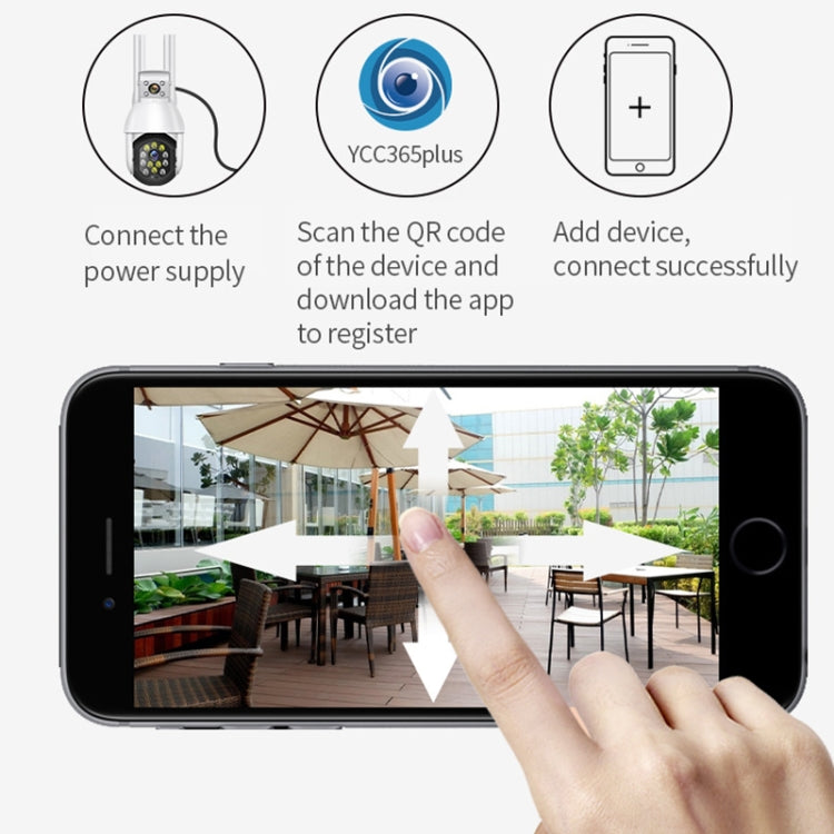 QX41 1080P 2.0MP Dual Lens IP66 Waterproof Panoramic PTZ WIFI Camera, Support Day and Night Full Color & Two-way Voice Intercom & Smart Alarm & Video Playback & 128GB TF Card, UK Plug