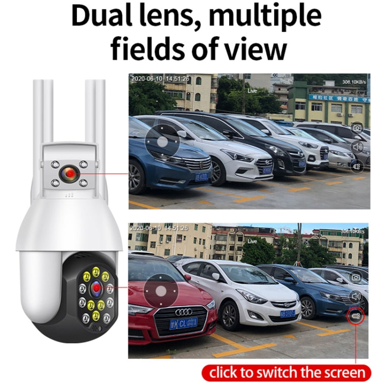 QX41 1080P 2.0MP Dual Lens IP66 Waterproof Panoramic PTZ WIFI Camera, Support Day and Night Full Color & Two-way Voice Intercom & Smart Alarm & Video Playback & 128GB TF Card, UK Plug