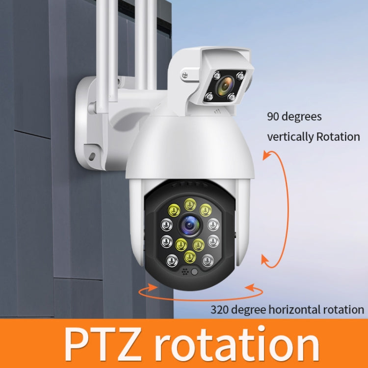 QX41 1080P 2.0MP Dual Lens IP66 Waterproof Panoramic PTZ WIFI Camera, Support Day and Night Full Color & Two-way Voice Intercom & Smart Alarm & Video Playback & 128GB TF Card, UK Plug