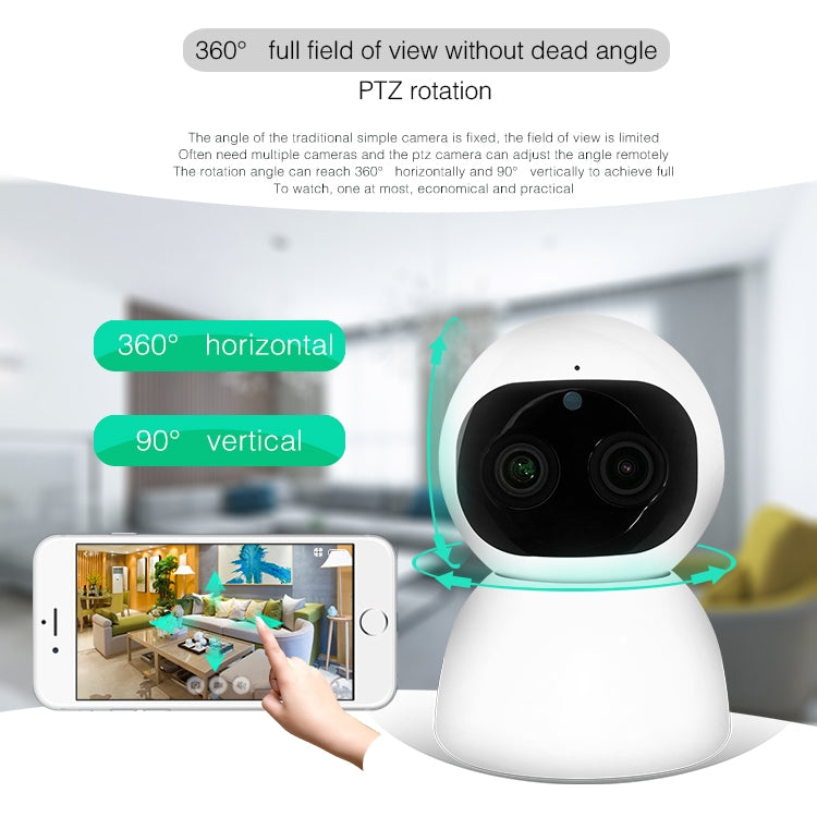 YT48 HD Wireless Indoor Network Shaking Head Binocular Camera, Support Motion Detection & Infrared Night Vision & Micro SD Card, UK Plug