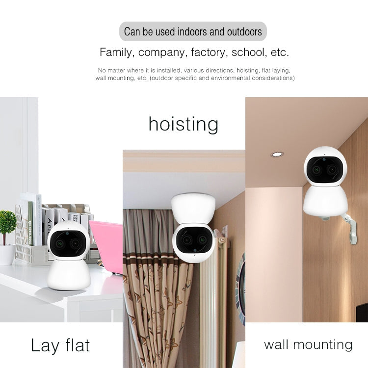 YT48 HD Wireless Indoor Network Shaking Head Binocular Camera, Support Motion Detection & Infrared Night Vision & Micro SD Card, UK Plug