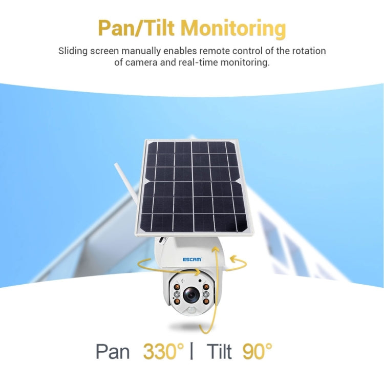 ESCAM QF280 HD 1080P IP66 Waterproof WiFi Solar Panel PT IP Camera with Battery, Support Night Vision / Motion Detection / TF Card / Two Way Audio (White)