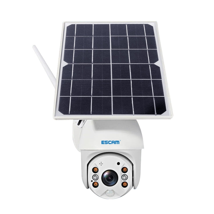 ESCAM QF480 US Version HD 1080P IP66 Waterproof 4G Solar Panel PT IP Camera with Battery, Support Night Vision / Motion Detection / TF Card / Two Way Audio (White)