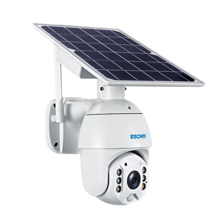 ESCAM QF480 US Version HD 1080P IP66 Waterproof 4G Solar Panel PT IP Camera with Battery, Support Night Vision / Motion Detection / TF Card / Two Way Audio (White)
