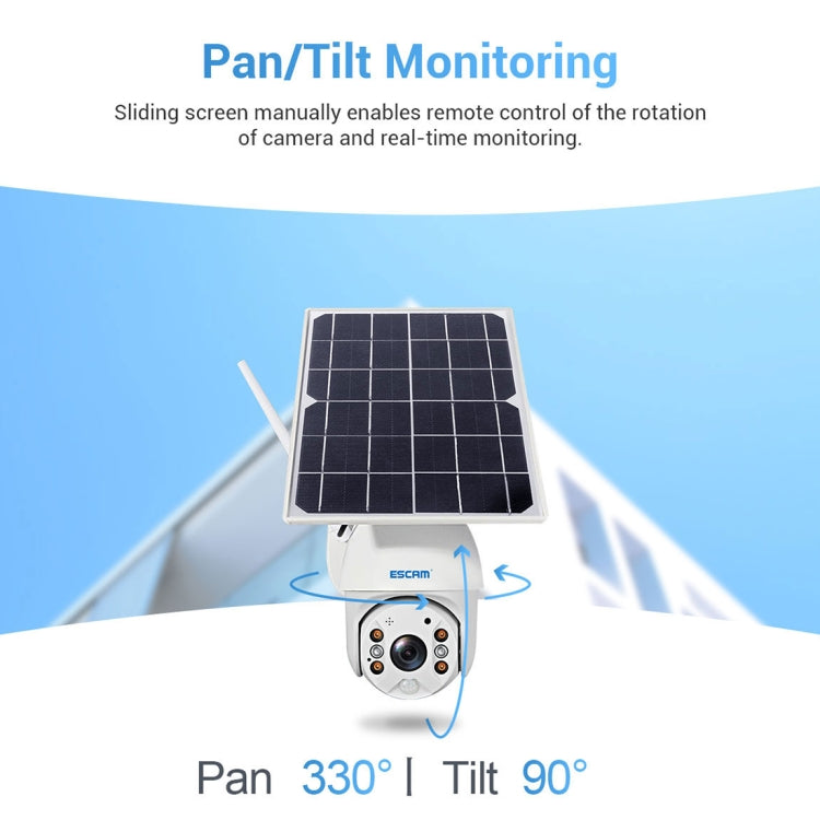 ESCAM QF480 EU Version HD 1080P IP66 Waterproof 4G Solar Panel PT IP Camera with Battery, Support Night Vision / Motion Detection / TF Card / Two Way Audio (White)