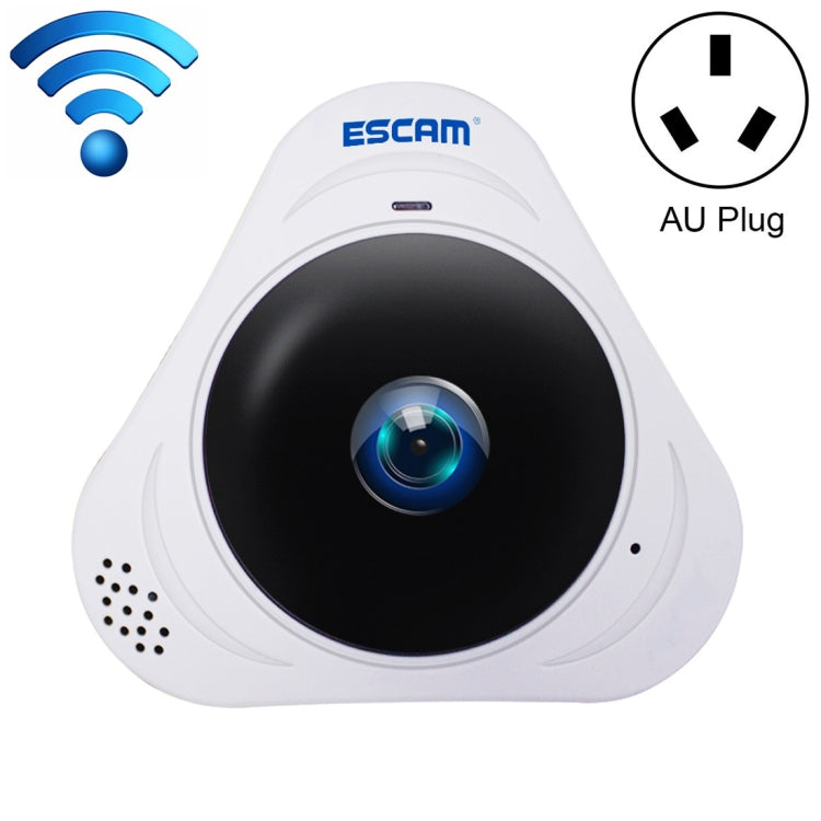ESCAM Q8 960P 360 Degrees Fisheye Lens 1.3MP WiFi IP Camera, Support Motion Detection / Night Vision, IR Distance: 5-10m, AU Plug(White)