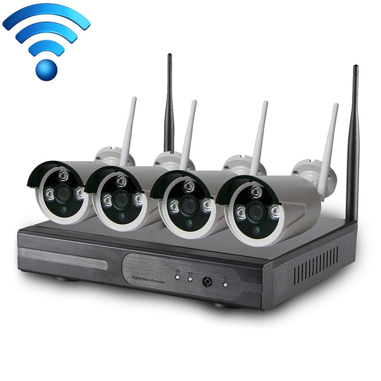 4CH HD 720P 1.0 Mega Pixel 2.4GHz WiFi IP Bullet Camera + NVR Kit