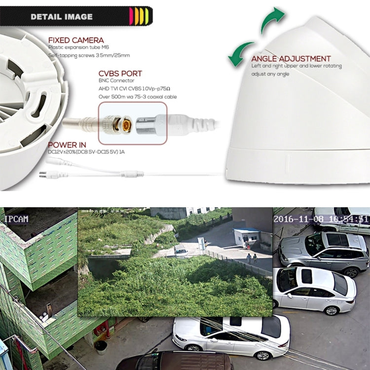533W / A 3.6mm Lens Wide Angle HD Color 1500 TVL Cmos Sensor CCTV Home Surveillance Dome Camera, Support Day Night Vision(White)