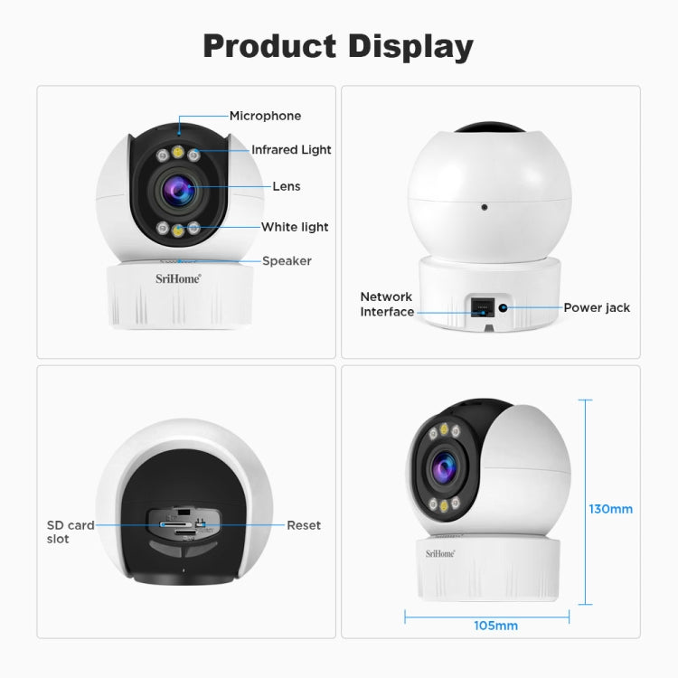 SriHome SH046 4.0 Million Pixels FHD Low Power Consumption Wireless Home Security Camera System (AU Plug)