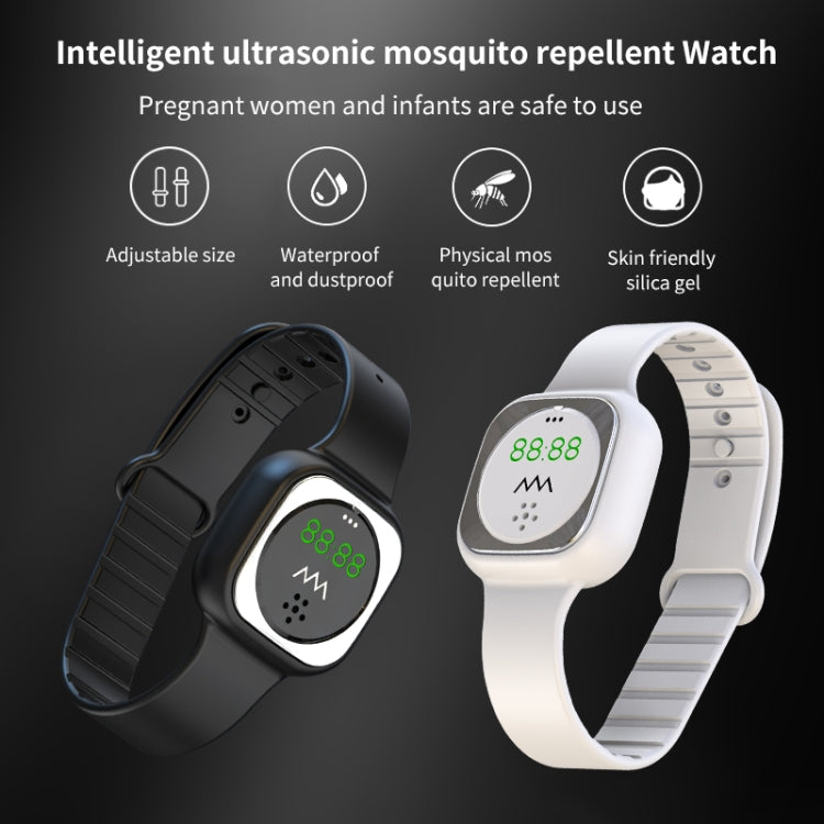 F9 Outdoor Silica Gel Mosquito Repellent Wristband with Clock(White)