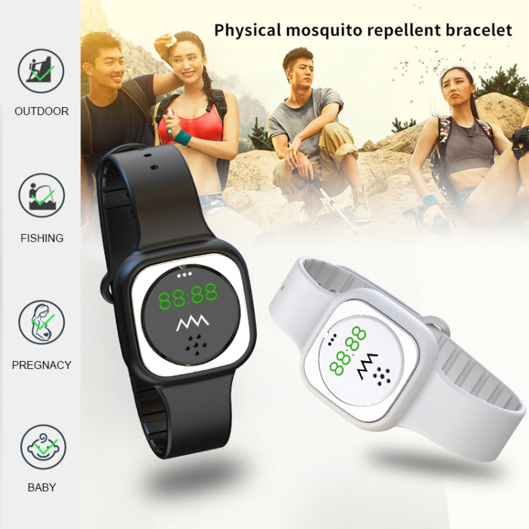 F9 Outdoor Silica Gel Mosquito Repellent Wristband with Clock(Black)