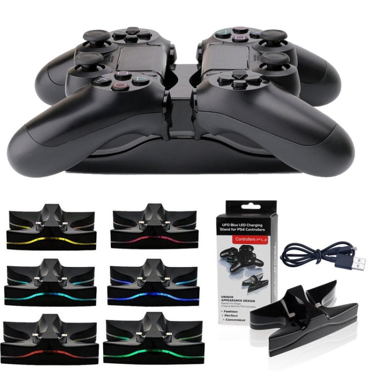 Special UFO Shape 2 x USB Charging Dock Station Stand / Controller Charging Stand for PS4 Playstation 4  with Multi Colors LED(Black)