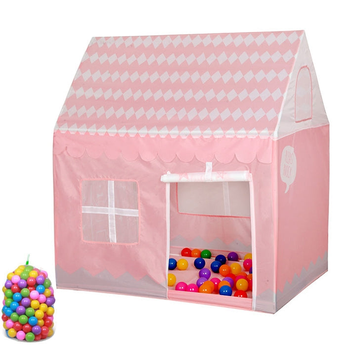 Household Children Printing Play Tent Small Game House, with 50 Ocean Balls (Light Pink)