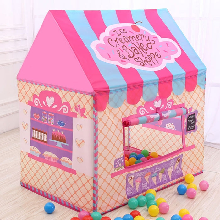 Household Children Printing Play Tent Small Game House with 50 Ocean Balls & Mat (Pink)