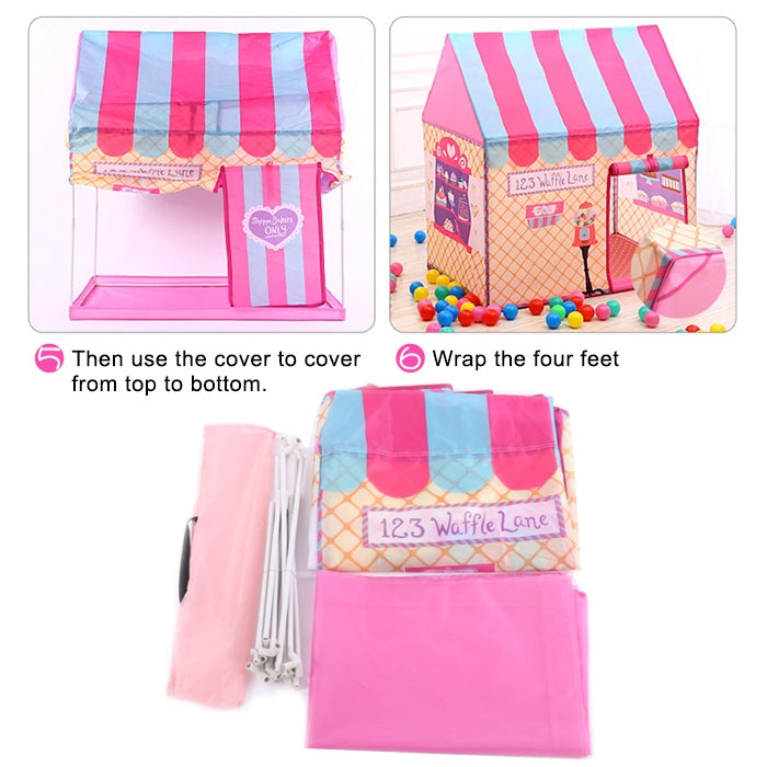 Household Children Printing Play Tent Small Game House with 50 Ocean Balls & Mat (Light Pink)