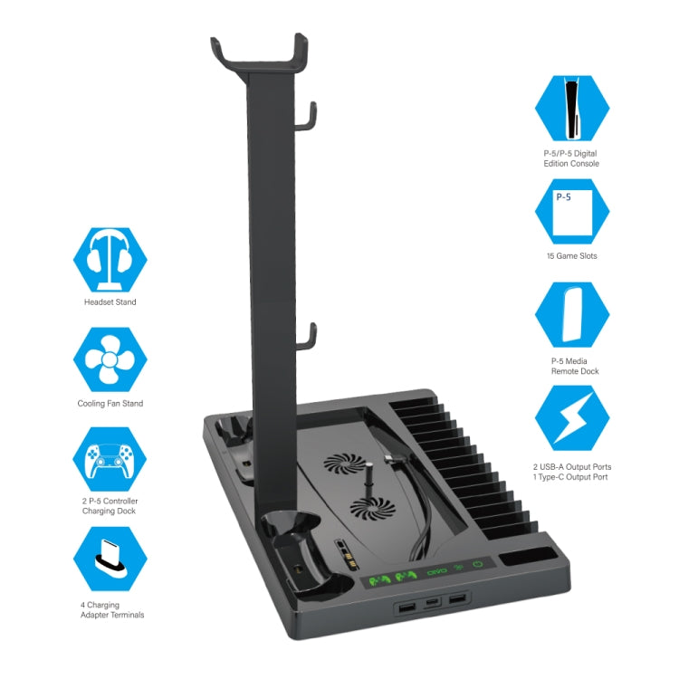 OIVO IV-P5246 Multi-Functional Charging Stand With Cooling Fan For Sony PS5