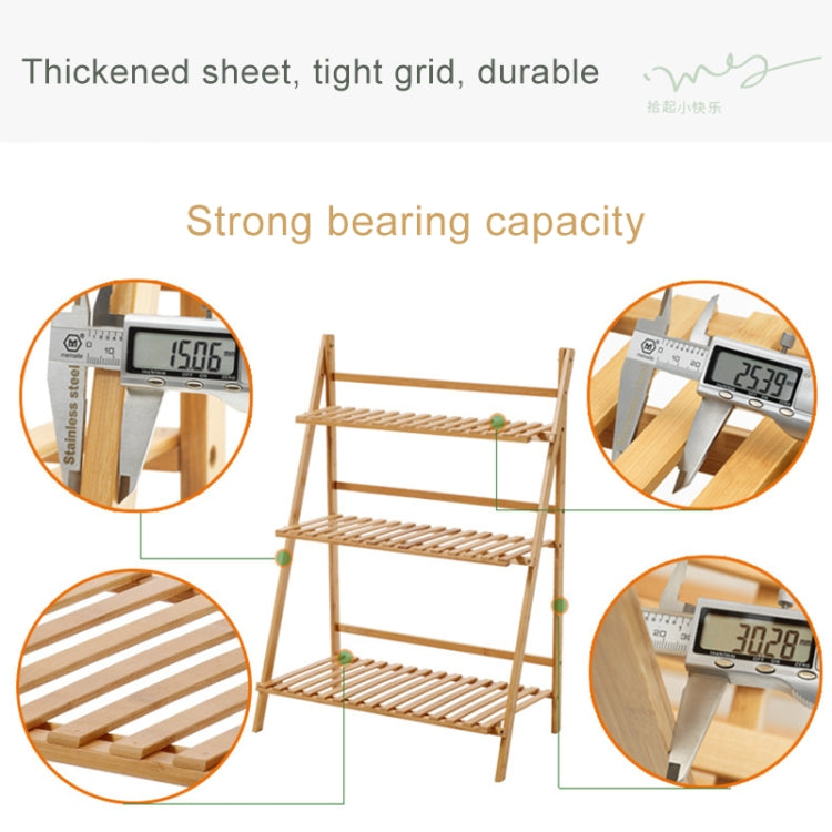 Bamboo 3-Tier Hanging Plant Stand Planter Shelves Flower Pot Storage Rack Folding Display Shelving Plants Shelf, Width: 70cm(Apricot)