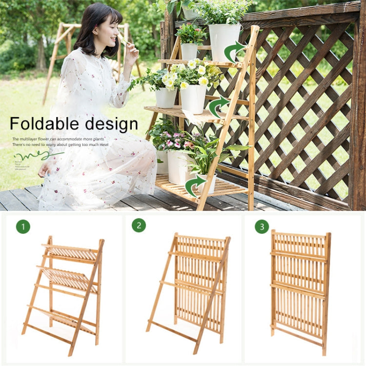 Bamboo 3-Tier Hanging Plant Stand Planter Shelves Flower Pot Storage Rack Folding Display Shelving Plants Shelf, Width: 70cm(Apricot)