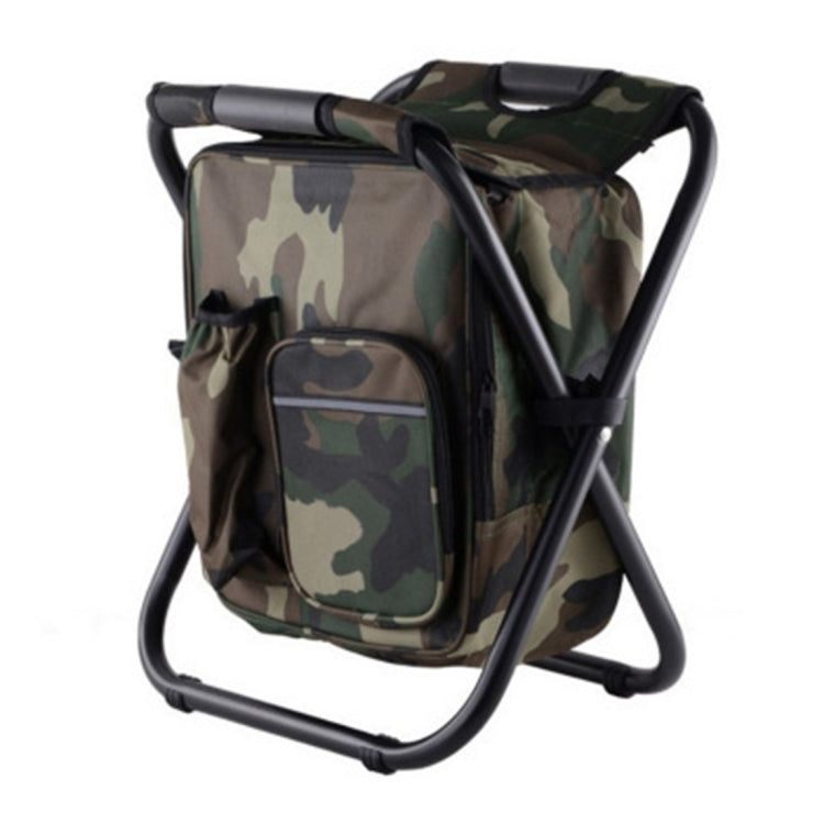 Outdoor Portable Folding Camping Chair Light Fishing Beach Chair Stainless Steel Pipe Folding Chair with Ice Bag(Camouflage)