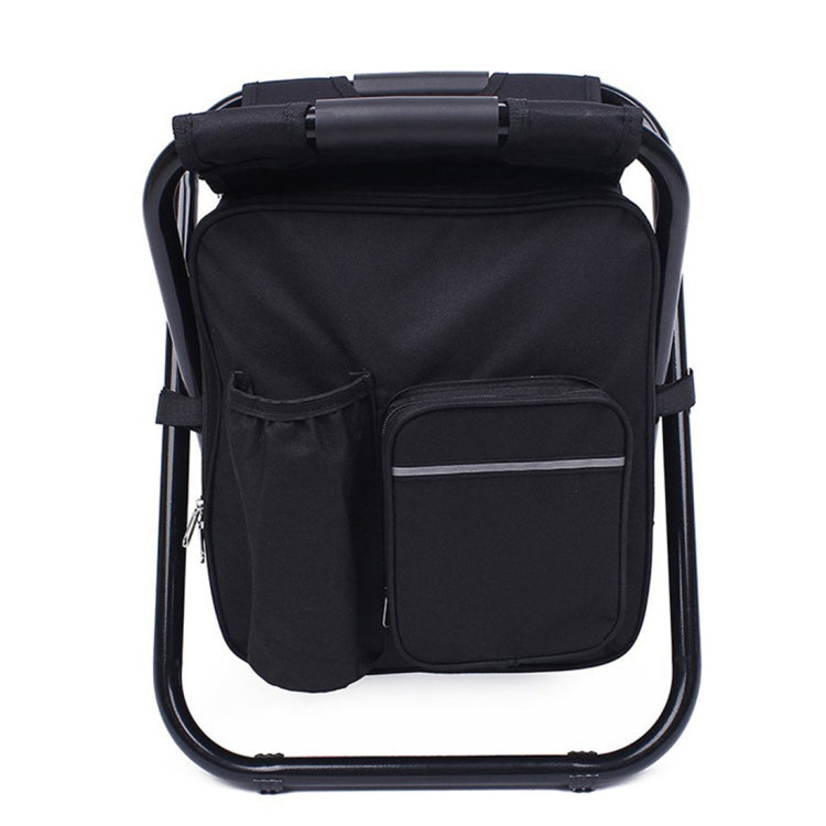 Outdoor Portable Folding Camping Chair Light Fishing Beach Chair Stainless Steel Pipe Folding Chair with Ice Bag(Black)