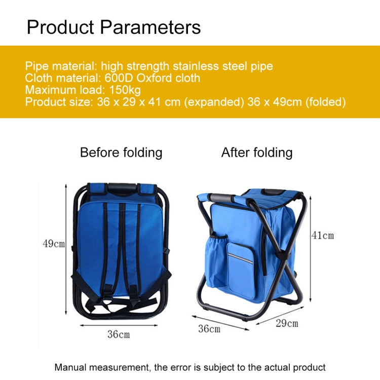 Outdoor Portable Folding Camping Chair Light Fishing Beach Chair Stainless Steel Pipe Folding Chair with Ice Bag(Black)