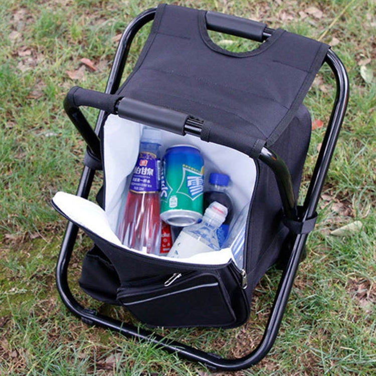 Outdoor Portable Folding Camping Chair Light Fishing Beach Chair Stainless Steel Pipe Folding Chair with Ice Bag(Black)