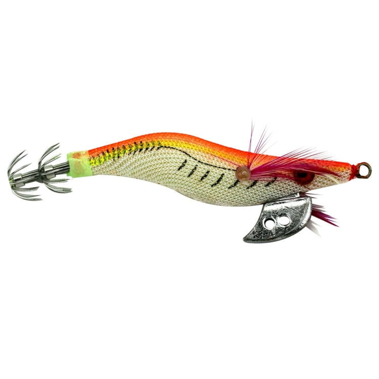 HENGJIA 2# 8cm Plastic Hard Baits Squid Fishing Lures Decoy Wood Shrimp Baits (Orange + Yellow)