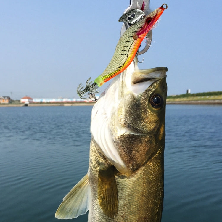 HENGJIA 2# 8cm Plastic Hard Baits Squid Fishing Lures Decoy Wood Shrimp Baits (Orange + Yellow)
