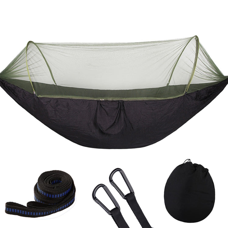 Portable Outdoor Camping Full-automatic Nylon Parachute Hammock with Mosquito Nets, Size : 290 x 140cm (Black)