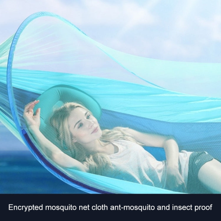 Portable Outdoor Camping Full-automatic Nylon Parachute Hammock with Mosquito Nets, Size : 290 x 140cm (Dark Blue + Baby Blue)