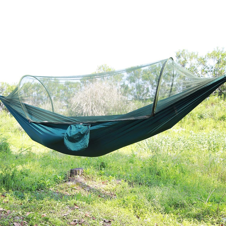 Portable Outdoor Camping Full-automatic Nylon Parachute Hammock with Mosquito Nets, Size : 290 x 140cm (Dark Green)