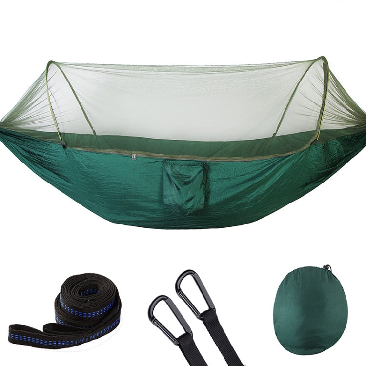 Portable Outdoor Camping Full-automatic Nylon Parachute Hammock with Mosquito Nets, Size : 290 x 140cm (Dark Green)