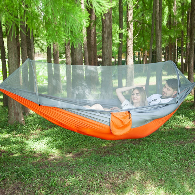 Portable Outdoor Camping Full-automatic Nylon Parachute Hammock with Mosquito Nets, Size : 290 x 140cm (Silver Gray + Orange)