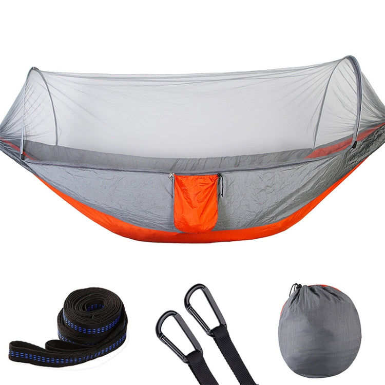 Portable Outdoor Camping Full-automatic Nylon Parachute Hammock with Mosquito Nets, Size : 290 x 140cm (Silver Gray + Orange)