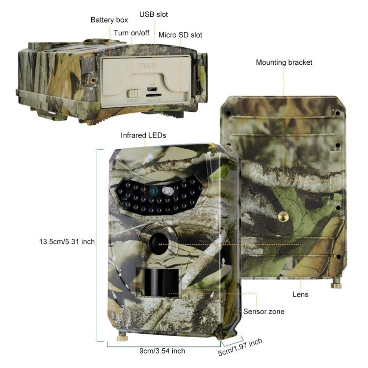 PR-100 1MP IP54 Waterproof IR Night Vision Security Hunting Trail Camera, Sunplus 1628 Program, 120 Degree Wide Angle,100 Degree PIR Sensing Angle