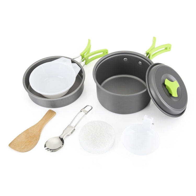 Aotu AT6385 Outdoor Camping Tableware Pots Cookwear Set for 1-2 Person(Green)