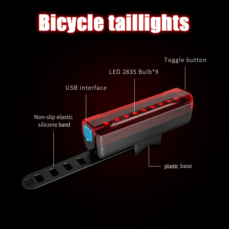 A02 Bicycle Taillight Bicycle Riding Motorcycle Electric Car LED Mountain Bike USB Charging Safety Warning Light (50 Hours, Plastic Bag)