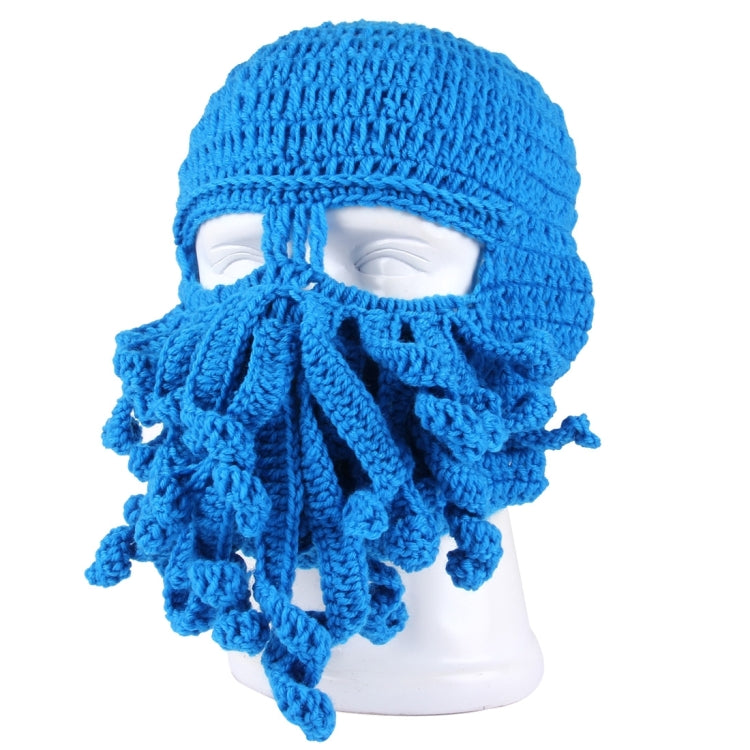 Amurleopard Unisex Barbarian Knit Beanie Octopus Tentacle Cap Winter Warm Face Mask Crochet Hat(Blue)