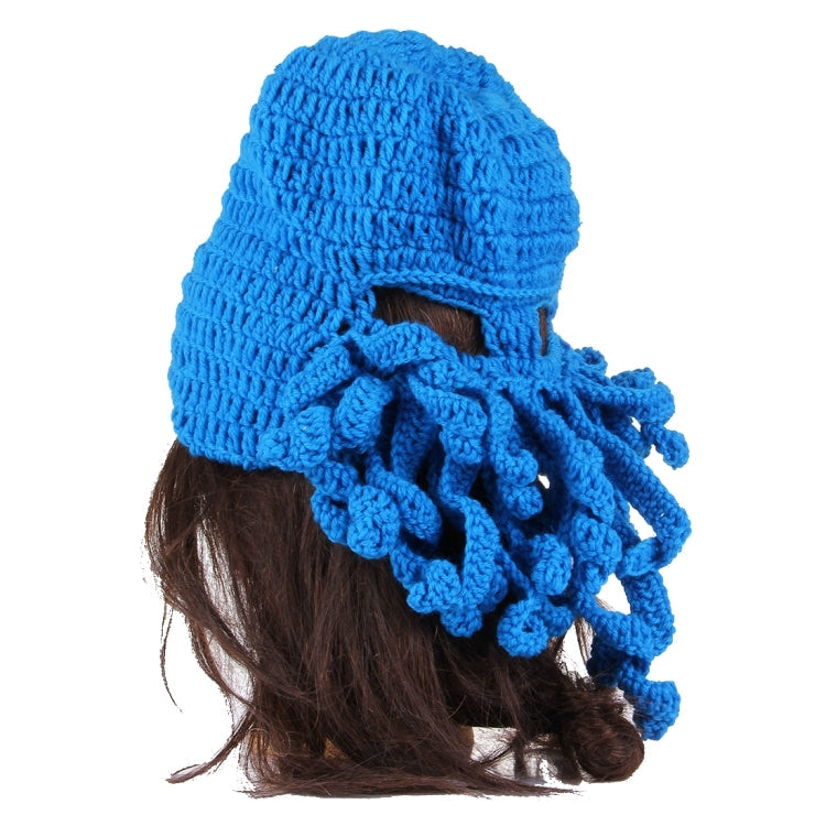 Amurleopard Unisex Barbarian Knit Beanie Octopus Tentacle Cap Winter Warm Face Mask Crochet Hat(Blue)