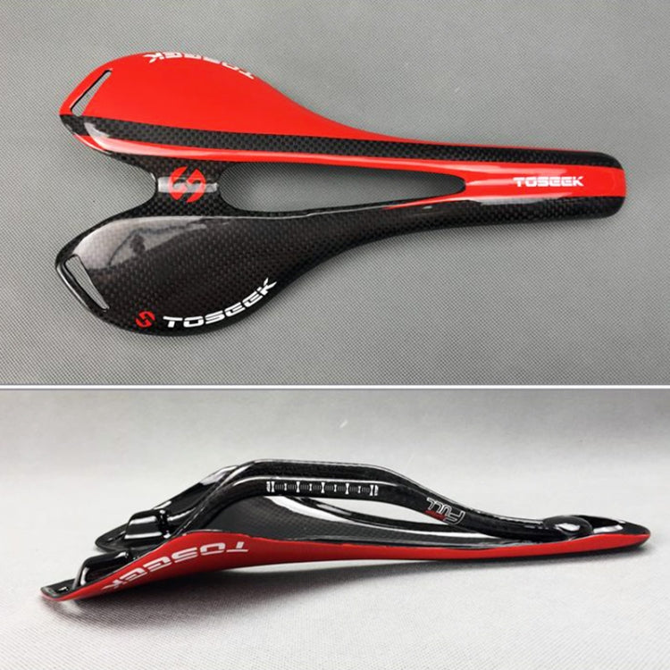 TOSEEK Road Bike Carbon Fiber Seat Bicycle Hollow Seat Saddle, 3K Texture + Extinction(Red)