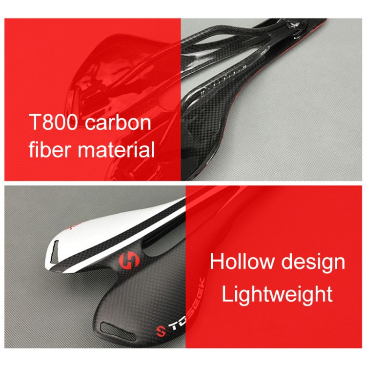 TOSEEK Road Bike Carbon Fiber Seat Bicycle Hollow Seat Saddle, 3K Texture + Extinction(White)