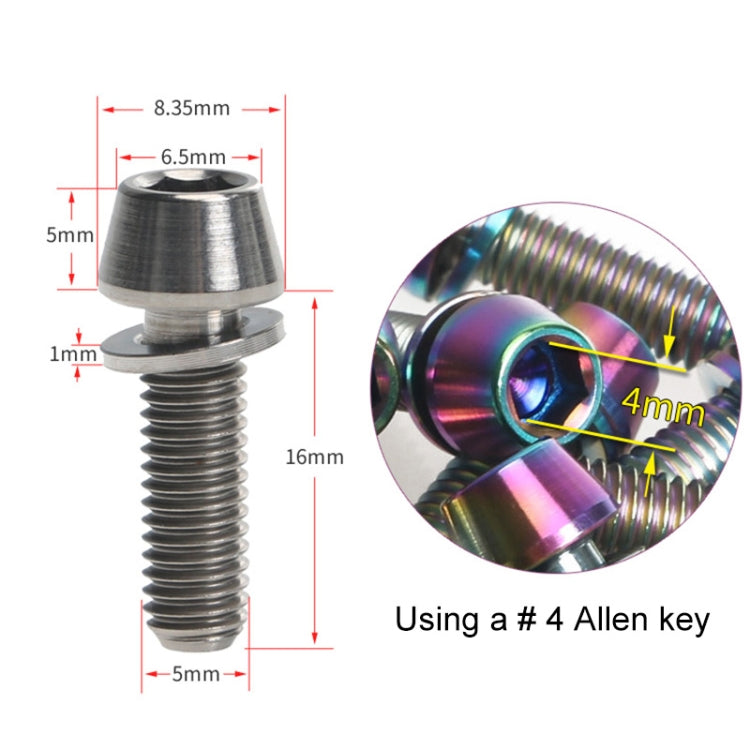 TOSEEK Bicycle Handlebar Stem Screw Titanium Alloy M5x16mm Mountain Bike  Fixed Gear Handlebar Stem Screw with Gasket (Colour)