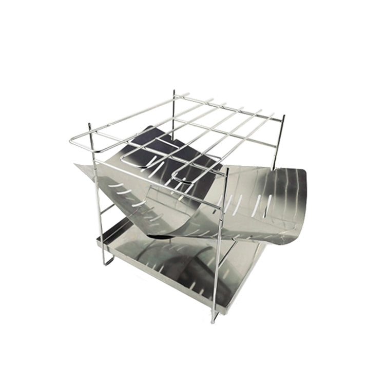 Outdoor Camp Portable Folding Stainless Steel Barbecue Charcoal Grill + Base Plate (Silver)