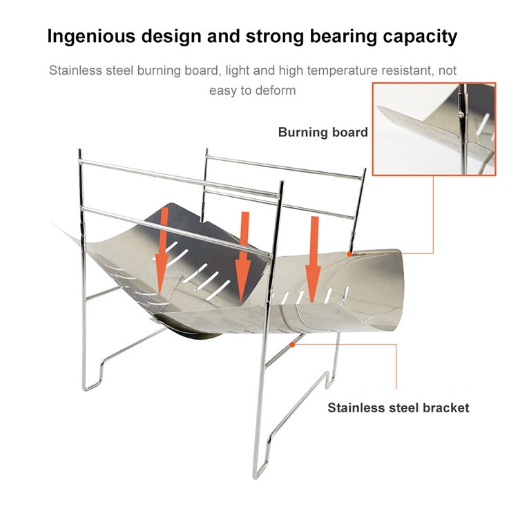 Outdoor Camp Portable Folding Stainless Steel Barbecue Charcoal Grill + Base Plate (Silver)