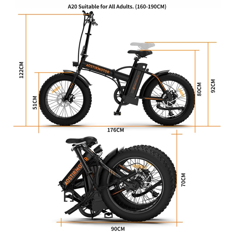 [US Warehouse] AOSTIRMOTOR A20 500W 36V 13AH Folding Electric Bicycle with 20 inch Tires for Adults(Black)