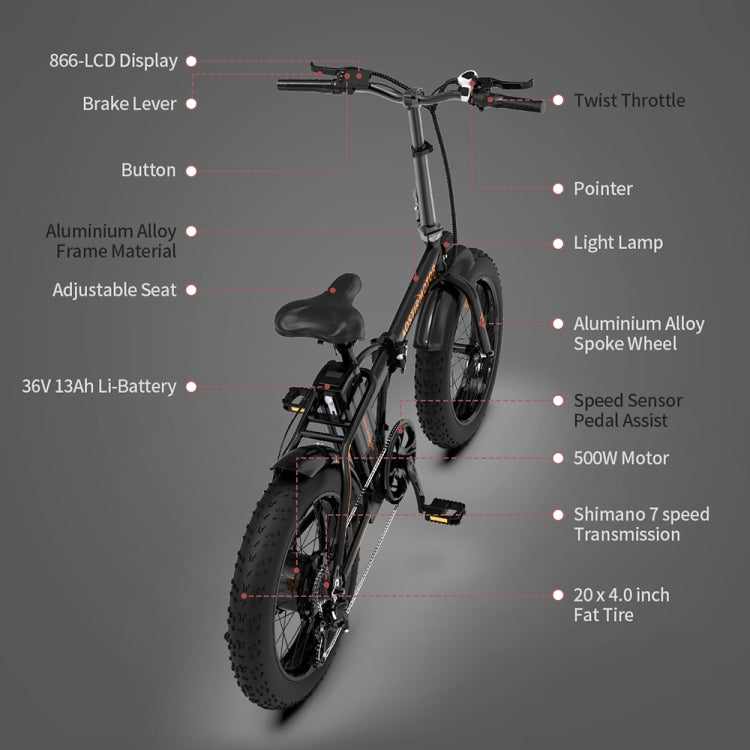 [US Warehouse] AOSTIRMOTOR A20 500W 36V 13AH Folding Electric Bicycle with 20 inch Tires for Adults(Black)