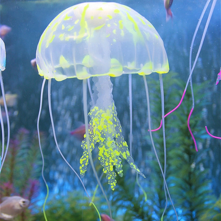 Aquarium Articles Decoration Silicone Simulation Fluorescent Sucker Jellyfish, Size: 8*20cm(Yellow)